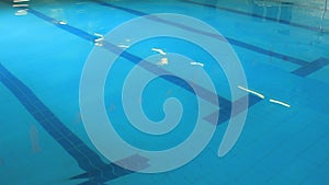 Swimming path in waterpool. Waves surface of water in swimming pool