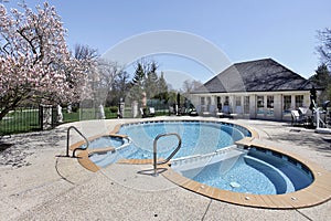 Swimming pool with attached sauna