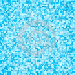 Swimming pool background. Top view of water surface with waves and sun glare on it. Blue tiled bottom. Summer vacation vector