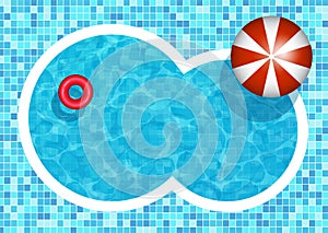 Swimming pool background with umbrella and rubber ring