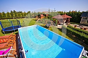 Swimming pool in backyard