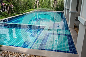 Swimming pool in backyard