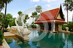 Swimming pool and bar in tradional Thai style