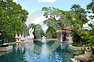 Swimming pool and bar in tradional Thai style photo