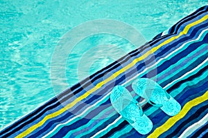 Swimming pool, bath towel flip flops