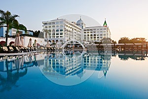 Swimming pool and beach of luxury hotel. Type entertainment complex. Amara Dolce Vita Luxury Hotel. Resort. Tekirova