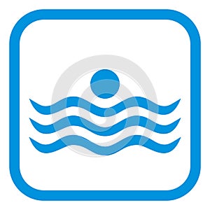 Swimming pool, blue icon on white background, glyph, eps.