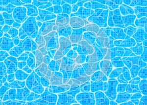 Swimming pool bottom vector background, ripple and flow with waves. Summer aqua water pattern with digital tiles photo