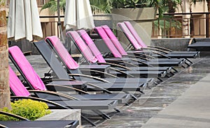 Swimming pool chairs row