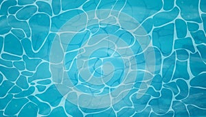 Swimming pool with clean, shimmering turquoise tropical water with ripples. Top view. Waves effects. Texture of water