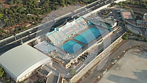 Swimming Pool close to Freeway in Malta, Aerial Wide View Establosher