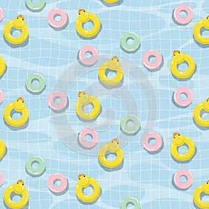 Swimming pool with colorful floats vector seamless pattern