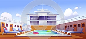 Swimming pool on cruise liner, empty ship deck