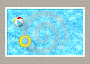 Swimming pool design with rubber ring and beach ball