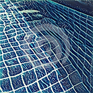 Swimming pool digital illustration: clear water and square blue tiles.