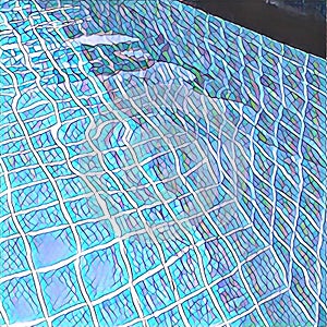 Swimming pool digital illustration with geometric blue tiles