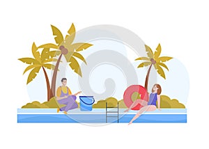 Swimming Pool Flat Composition