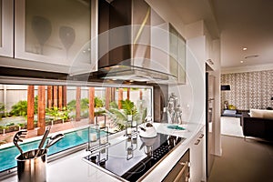Swimming pool in front of the kitchen