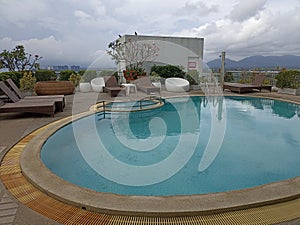 Swimming pool and garden design decoration architecture travel outdoor furniture design for roof top of hotel