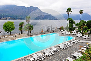 Swimming pool of a grand hotel beside Lake Como