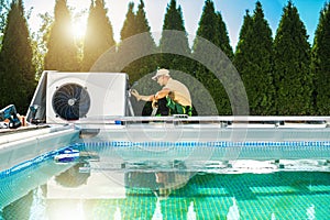 Swimming Pool Heat Pump Installation Performed by Professional HVAC Technician