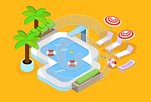 Swimming Pool Hotel Summer Vacation 3d Isometric Design