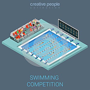 Swimming pool interior swim competition flat 3d isometric