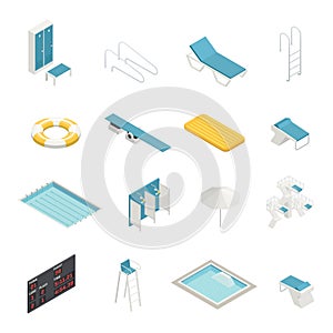 Swimming Pool Isometric Elements Set