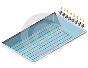Swimming pool isometric. With numbers starting positions of starting blocks.