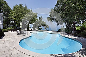 Swimming pool with lake view