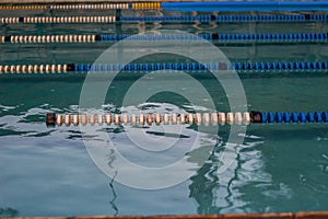 Swimming pool lanes with blue water