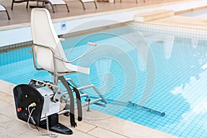 Swimming pool lifts for disabled people access to the pool.