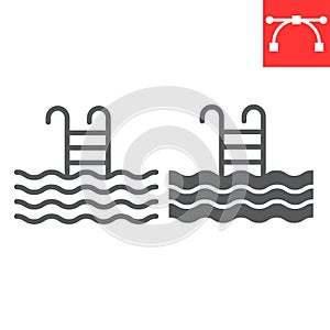 Swimming pool line and glyph icon, fitness and swim, pool sign vector graphics, editable stroke linear icon, eps 10.