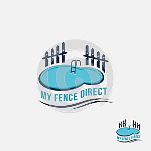 Swimming Pool Logo Design Template With a Black Aluminum Fence Around It.