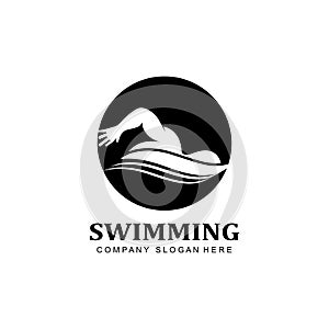 swimming pool logo vector icon, swimmer athlete, concept inspiration