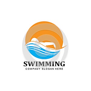 swimming pool logo vector icon, swimmer athlete, concept inspiration