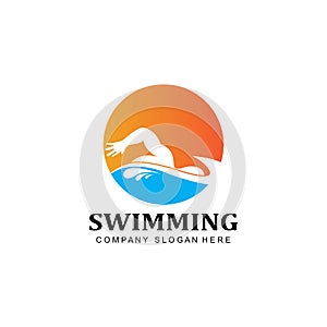 swimming pool logo vector icon, swimmer athlete, concept inspiration