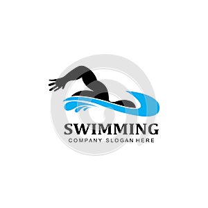 swimming pool logo vector icon, swimmer athlete, concept inspiration