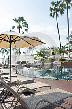 Swimming pool Luxury hotel in Pattaya, Thailand. Summer beach vacation