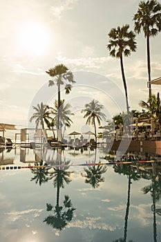 Swimming pool Luxury hotel in Pattaya, Thailand. Summer beach vacation
