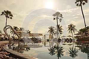 Swimming pool Luxury hotel in Pattaya, Thailand. Summer beach vacation