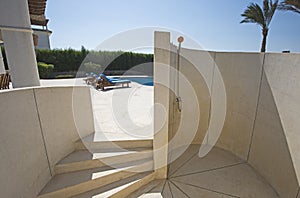 Swimming pool at a luxury tropical holiday villa resort