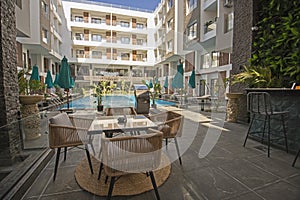 Swimming pool in a luxury tropical hotel resort