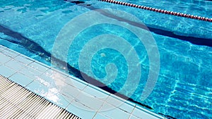 Swimming pool with marked lanes.