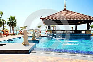 The swimming pool near beach in Thai style hotel