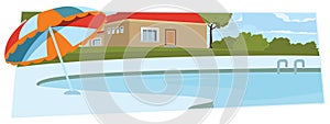 Swimming pool near house. Illustration for internet and mobile website