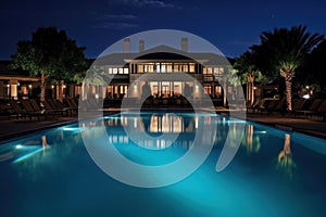 Swimming pool at night in a luxury villa