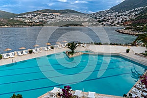 Swimming pool overlooking mediterranean sea