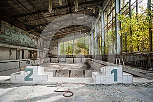 Swimming pool in Pripyat ghost town, Chernobyl zone