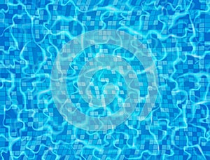Swimming pool with ripple and waves. Blue ceramic tile mosaic in swimming pool. Water surface. Vector illustration